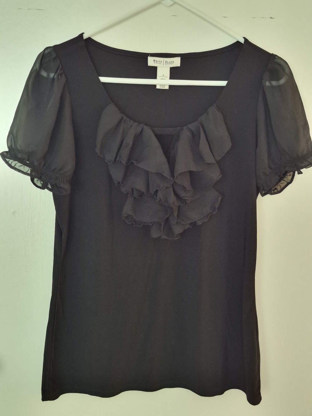 White House Black Market Black Ruffle Scoop Neck Blouse